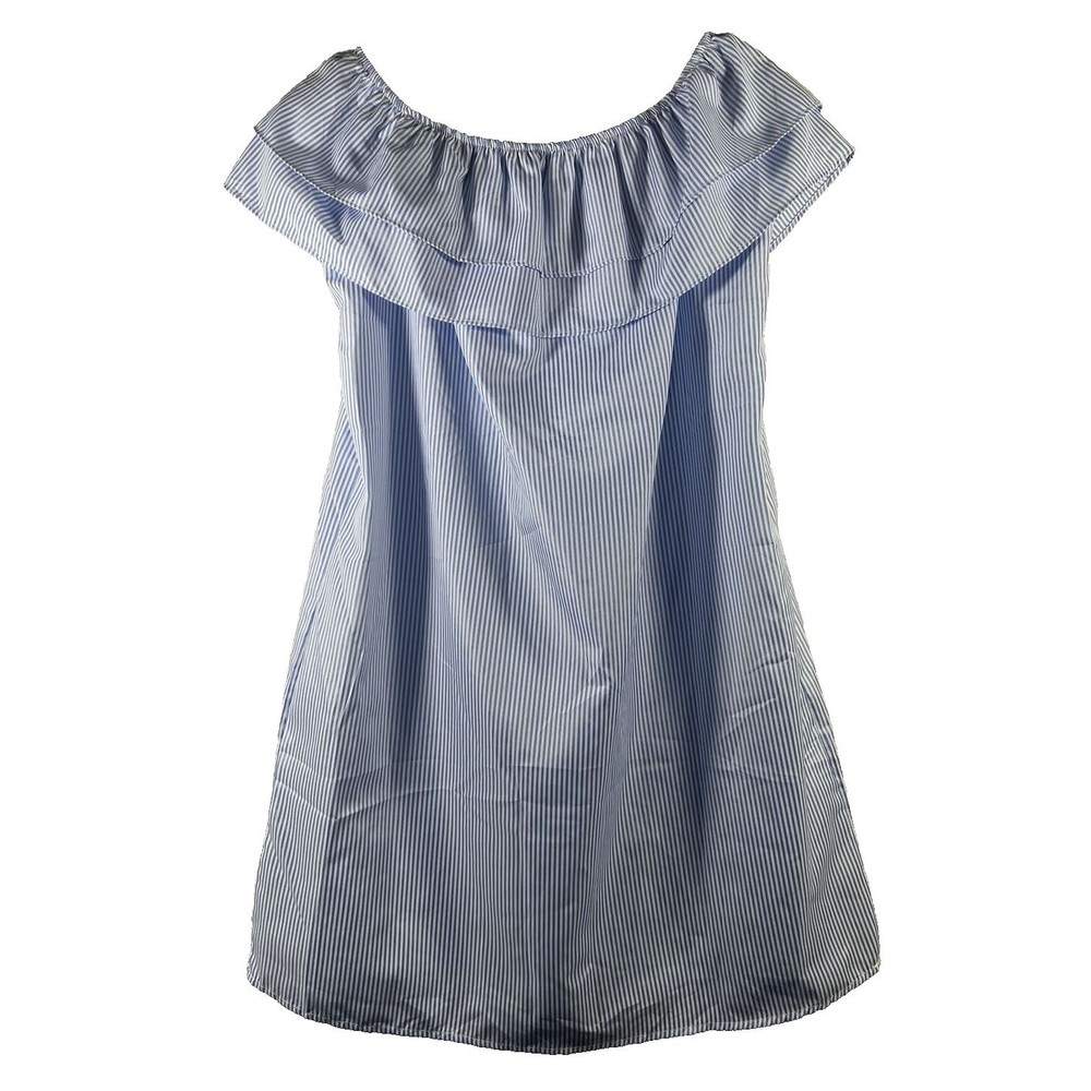 Beach Lounge Women\s Off Shoulder Ruffle Pockets Blue White Size XXL
